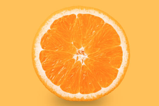 istock Citrus fruit. Orange orange slice on orange background, isolate 1147848432