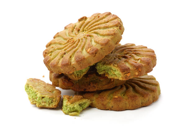 Biscuits with whole-wheat flour. Crunchy, grains  on white background