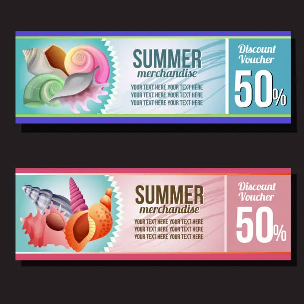 Vector illustration of summer sales discount voucher sea shell theme