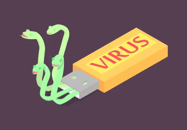 Vector illustration of Computer virus on flash usb drive.