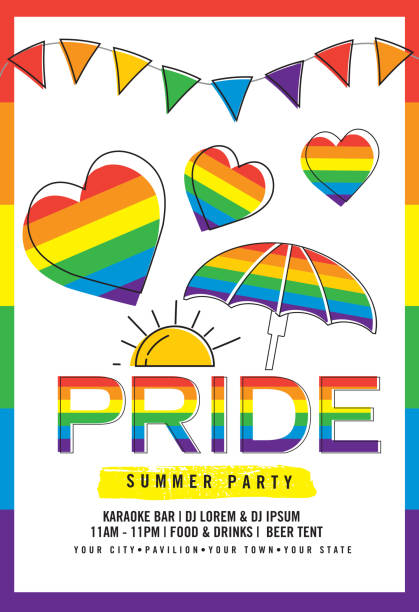 ilustraciones, imágenes clip art, dibujos animados e iconos de stock de orgullo gay o la plantilla de diseño de cartel de verano lgbt - homosexual rainbow gay pride flag flag