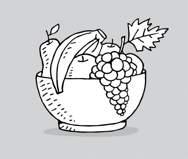 ilustrações, clipart, desenhos animados e ícones de cesta de fruta desenhada mão - basket apple wicker fruit