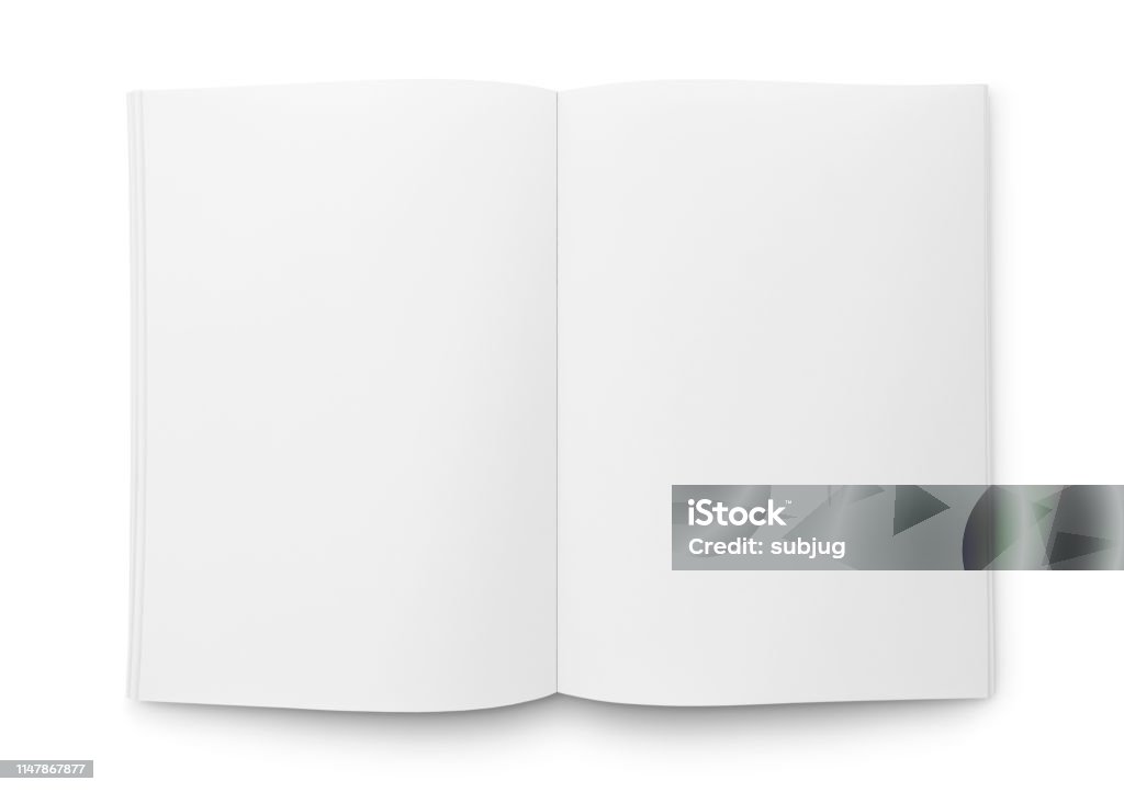 Blank Open Magazine or Book Blank open magazine/book/journal template isolated on white Magazine - Publication Stock Photo