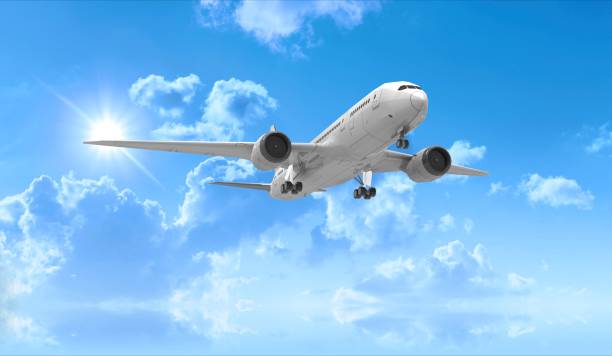 istock Airplane isolated on Sky 3D Rendering 1147868750