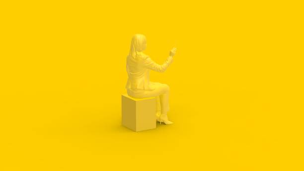 istock woman sitting on chair on Yellow Background 3D Rendering 1147870921