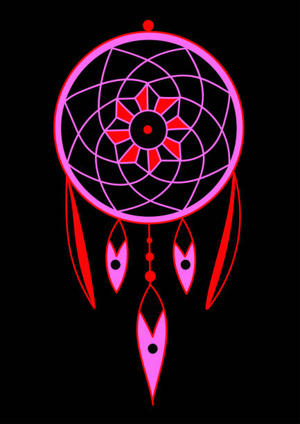 pink dreamcatcher on a black bacground pink dreamcatcher on a black bacground spider tribal tattoo stock illustrations