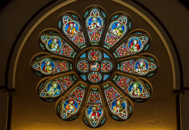 istock circle shape stained glass window in the Christ Church. 1147876913