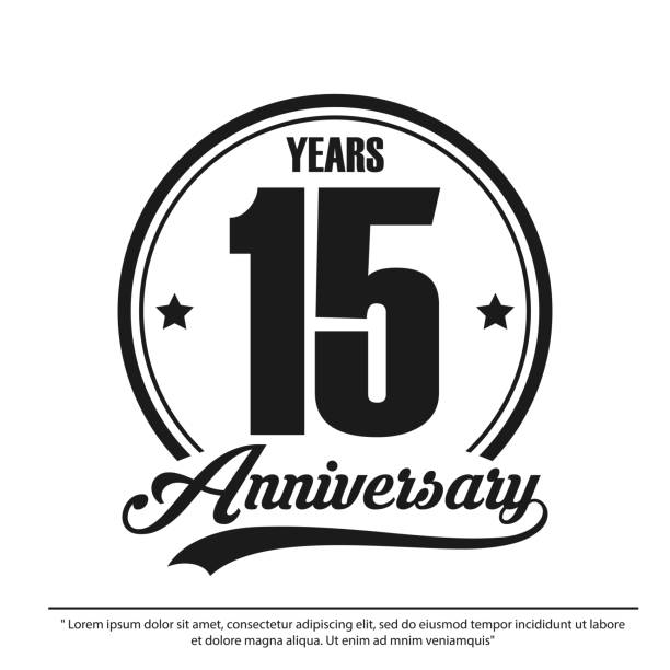 15th years anniversary celebration emblem logo label, black and white stamp isolated, vector illustration template design for celebration greeting card and invitation card 15th years anniversary celebration emblem logo label, black and white stamp isolated, vector illustration template design for celebration greeting card and invitation card circa 15th century stock illustrations