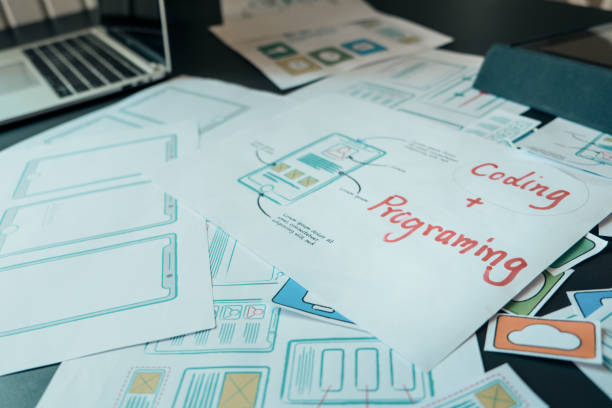 istock ux graphic designer desk and document plan to sketch smartphone application for web mobile phone, application concept 1147889742