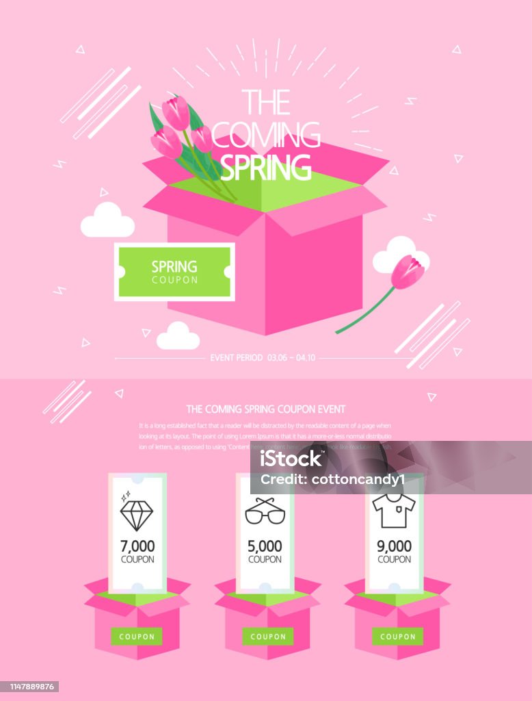 spring event page Landing page, coupon design Backgrounds stock vector