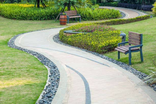 istock Beautiful summer garden with a walkway winding its way through 1147894861
