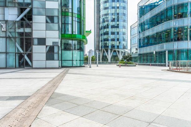 istock modern buildings and empty pavement in china. 1147895640
