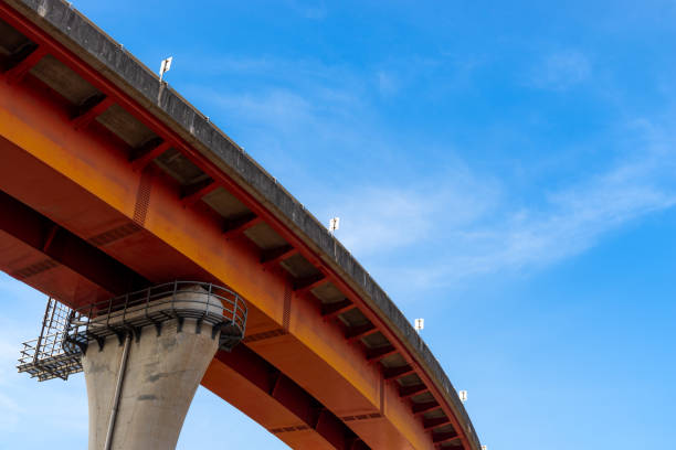 istock Bridge with Steel construction from under the bridge with blue sky 1147904558