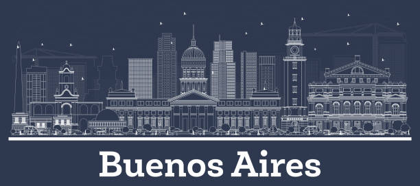 ilustraciones, imágenes clip art, dibujos animados e iconos de stock de delinea buenos aires argentina city skyline con edificios blancos. - taxi buenos aires people city