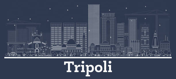 ilustrações de stock, clip art, desenhos animados e ícones de outline tripoli libya city skyline with white buildings. - tripoli