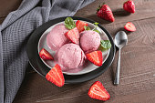 Fruit strawberry sorbet with fresh berries