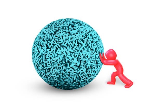 istock 3D man pushing big data ball. 3D illustration. 1147917073