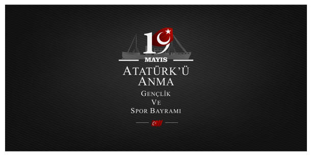 ilustrações, clipart, desenhos animados e ícones de ilustração vetorial, 19 maio, comemoração de atatürk, juventude e dia dos esportes, (19 mayıs, atatürk ' u anma genclika ve spor bayrami.) - 19