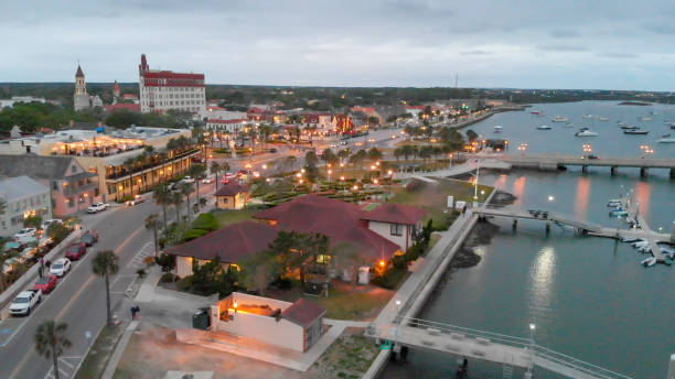 istock St Augustine, Florida. Aerial view of skyline at spring sunset 1147920467