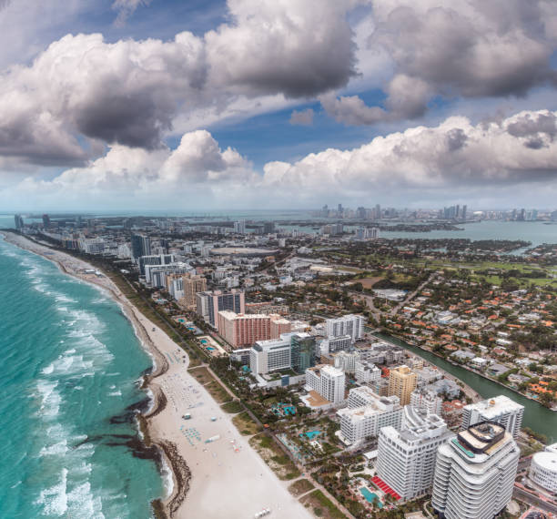 istock Miami Beach aerial view on a cloudy morning 1147923422