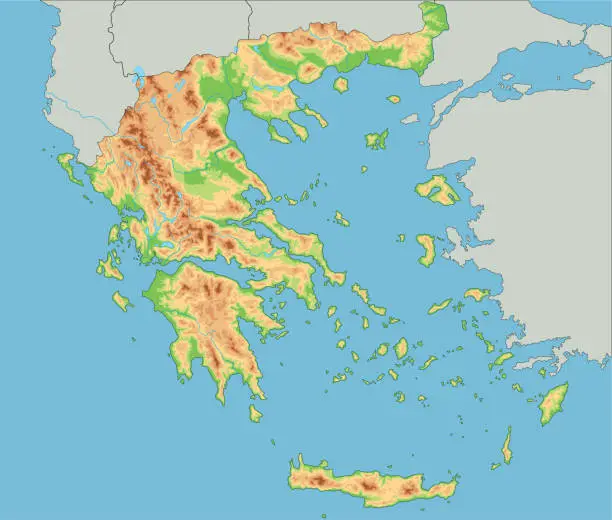 Vector illustration of High detailed Greece physical map.
