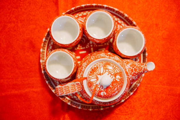 Teapot and cups for Chinese wedding tea ceremony