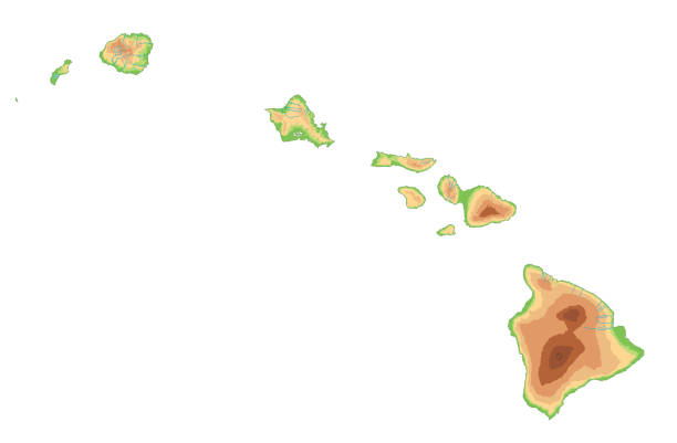 hohe detaillierte physische karte auf hawaii. - hawaii inselgruppe stock-grafiken, -clipart, -cartoons und -symbole
