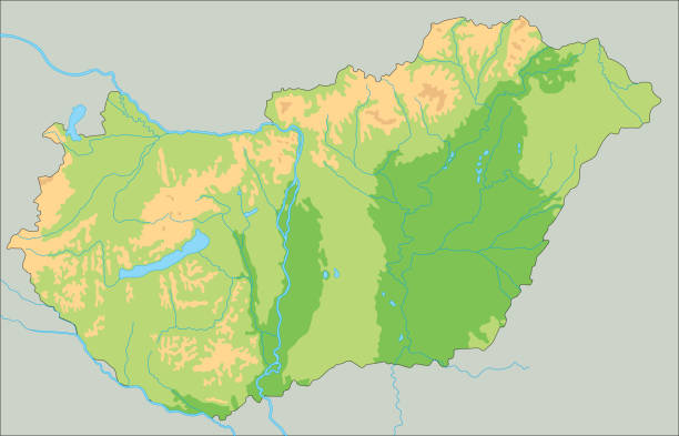 High detailed Hungary physical map. High detailed Hungary physical map. Organized vector illustration on seprated layers. lake balaton stock illustrations