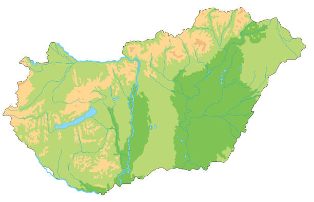 High detailed Hungary physical map. High detailed Hungary physical map. Organized vector illustration on seprated layers. lake balaton stock illustrations