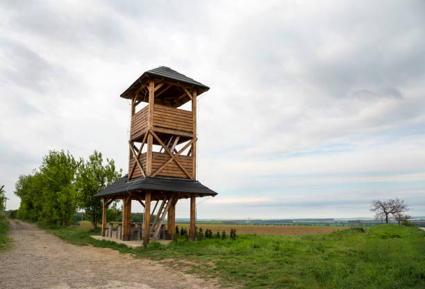 istock The wooden watchtower  in the countryside 1147926096