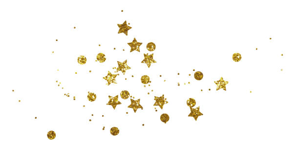 Scattered golden seqines and stars Scattered golden seqines and stars isolated on white background bronze colored photos stock pictures, royalty-free photos & images