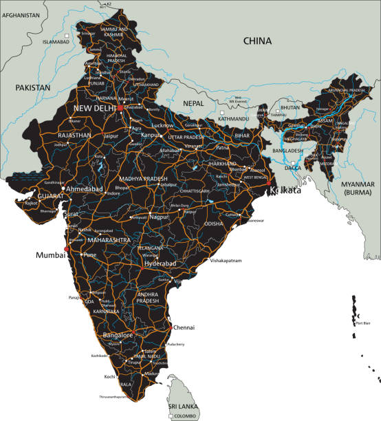 High Detailed India Road Map With Labeling Stock High Detailed India Road Map With Labeling 