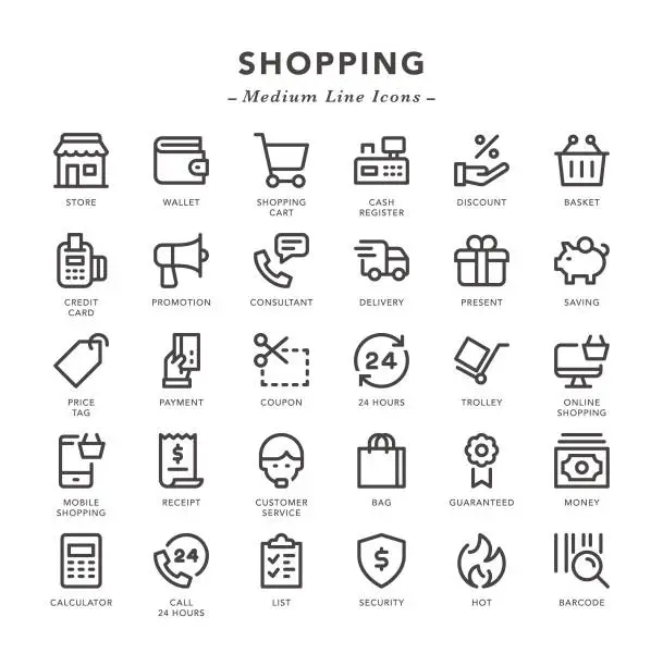 Vector illustration of Shopping - Medium Line Icons