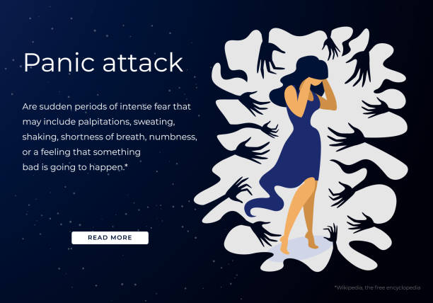 ilustrações de stock, clip art, desenhos animados e ícones de woman having panic attack disorder in public place - fobia ilustrações