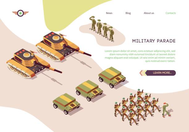 군대와 해골 기지로 군사 퍼레이드 배너 - parade marching military armed forces stock illustrations