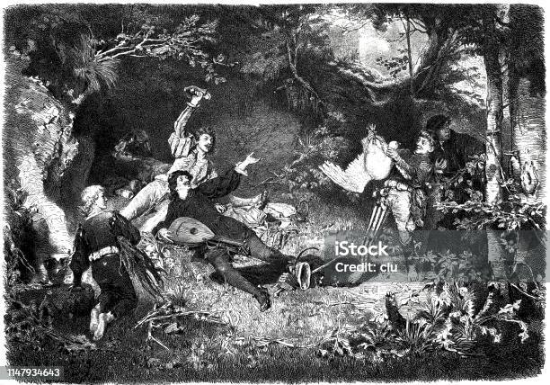 Boys Fun In A Tent Camp Stock Illustration - Download Image Now - 19th Century, 2019, Antique