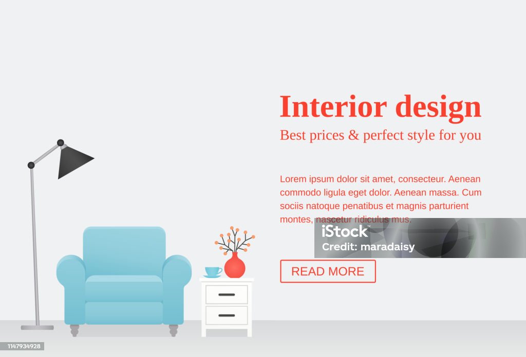 Living Room Interior With Text Vector Illustration Stock Illustration ...