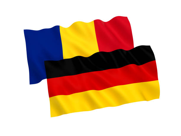 istock Flags of Germany and Romania on a white background 1147938126