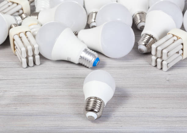 istock still life with white LED bulb lights and lamps 1147940756