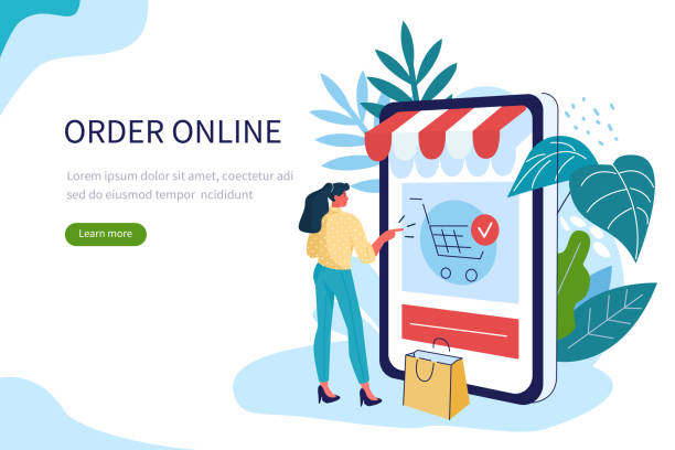 online shopping Order online concept with character. Can use for web banner, infographics, hero images. Flat isometric vector illustration isolated on white background. online shopping illustrations stock illustrations