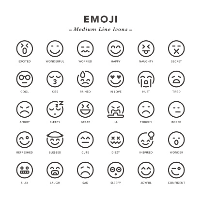 Emoji - Medium Line Icons - Vector EPS 10 File, Pixel Perfect 30 Icons.