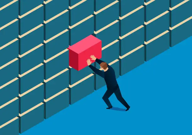 Vector illustration of Businessman repairing broken wall