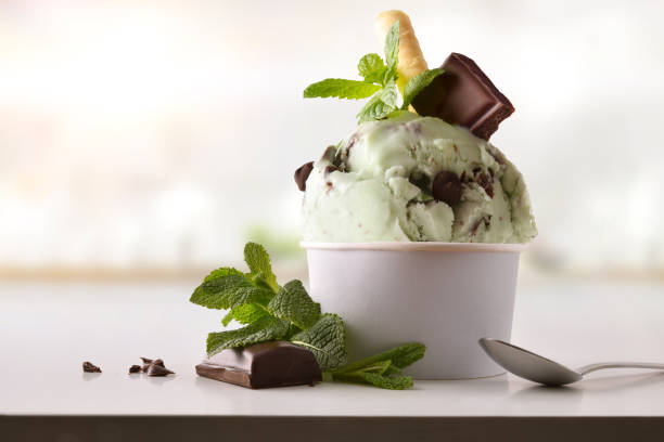 istock Mint ice cream cup on white table homemade in kitchen 1147950743