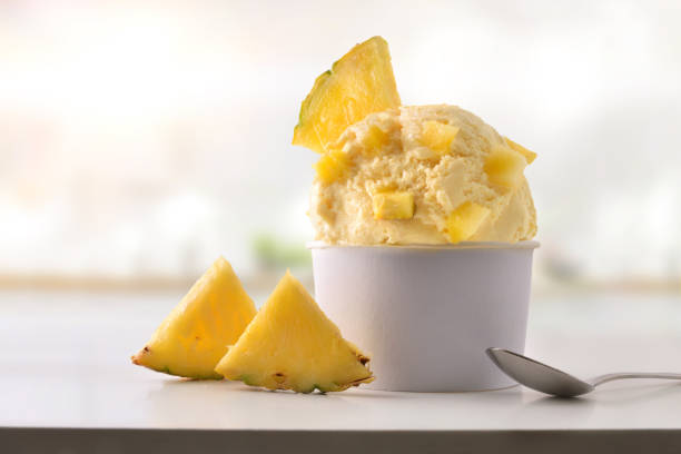 istock Pineapple ice cream cup on white table homemade in kitchen 1147950772