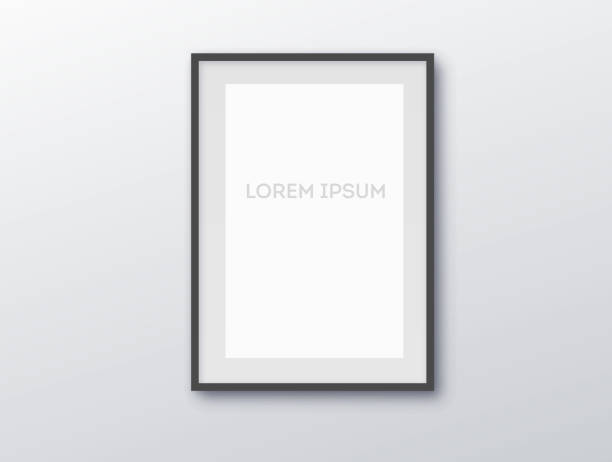 istock A3, A4 vertical blank picture frame for photographs. Vector realisitc paper or plastic white picture-framing mat with wide borders shadow. Isolated picture frame mockup template on gray background 1147953727