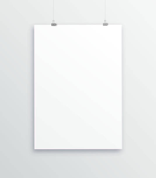 istock A3, A4 vertical blank picture frame for photographs. Picture in the gallery with suspension . Isolated picture frame mockup template on gray background. Paper-stretched tablet. Vector. Binder clips 1147953787