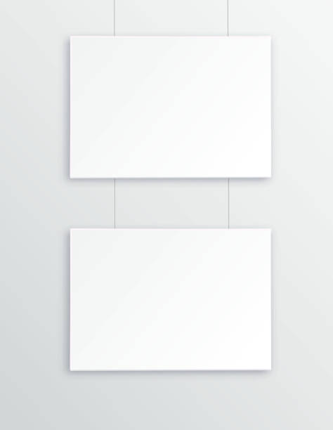 istock A3, A4 horizontal blank picture frame for photographs. Two Picture in the gallery with suspension . Isolated picture frame mockup template on gray background. Paper-stretched tablet. Vector 1147953999