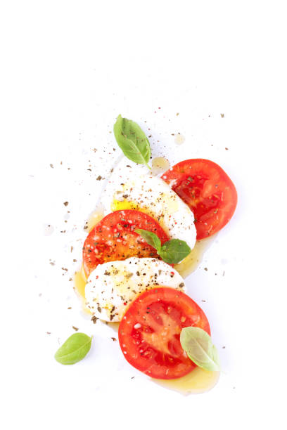 italian caprese salad - modern artistic composition - caprese salad salad restaurant vinegar imagens e fotografias de stock