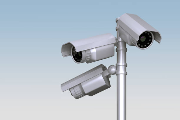 istock group of outdoor video cameras on pole 1147959983