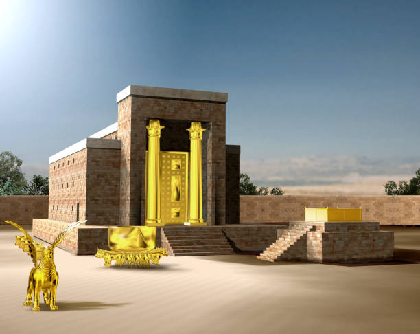 Jewish First Temple of Solomon From the Old Testament, the Jewish Temple of Solomon was the first holy temple of the ancient Israelites, located in Jerusalem and built by King Solomon, 3d render synagogue stock pictures, royalty-free photos & images